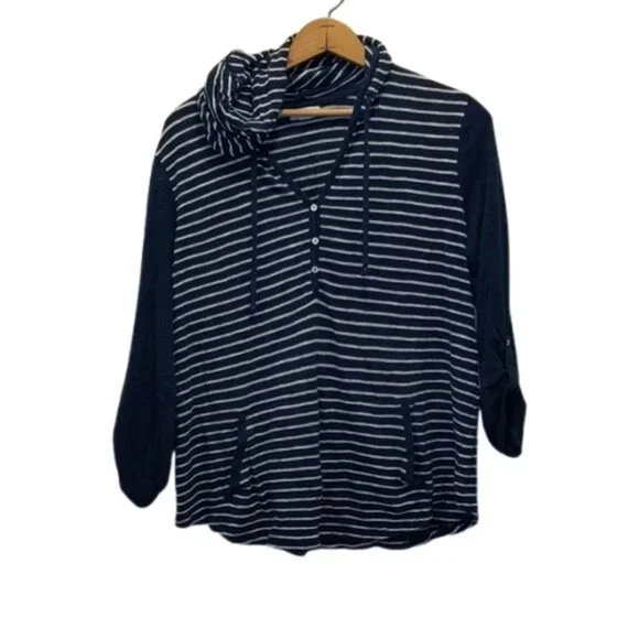 JJill Women's Size L Petite Linen Cotton Blend Nautical Theme Popover Top - Picture 13 of 13